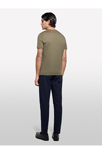 Sisley 100% Cotton Crew Neck Slim Fit Slub T-Shirt Men's Green T-Shirt - 325P3Wf0S101K