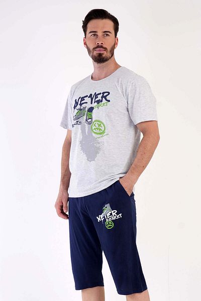 VİENETTA Cotton Men's Short Sleeve Capri Pajama Set, 306015