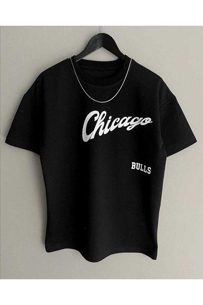 Pisa Art Унисекс Chicago Custom Printed Oversize Тениска с пениран памук Тениска