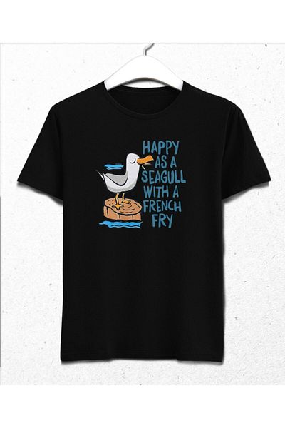 Pisa Art Ανδρικό μαύρο μπλουζάκι Happy Seagull
