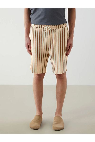 LC Waikiki Xside Beige Waist Tie Striped Men's Knitted Shorts