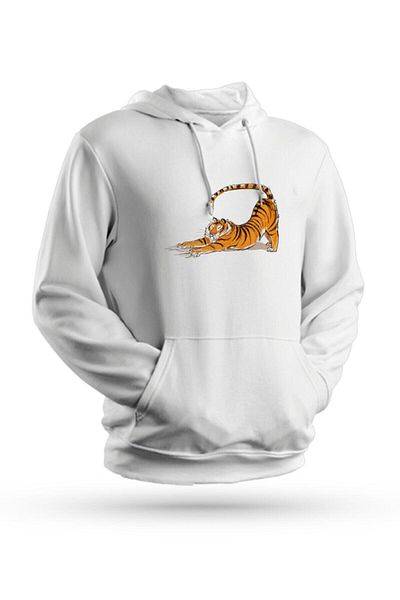 Pisa Art Φούτερ με κουκούλα Tiger Printed White Unisex