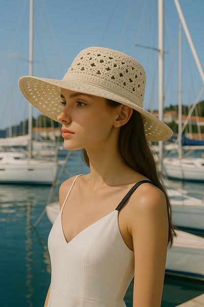 LAGRANZE Hand Knitted Women's Straw Beach Hat Wide Brim Summer