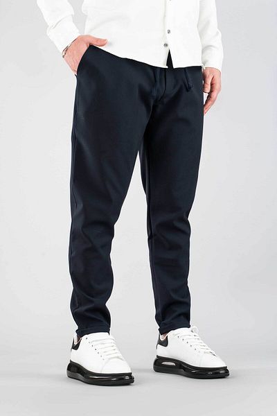 bombe Ανδρικό παντελόνι Navy Blue ελαστική μέση με λεπτή εφαρμογή ελαστική Lycra Basic Cotton Jogger