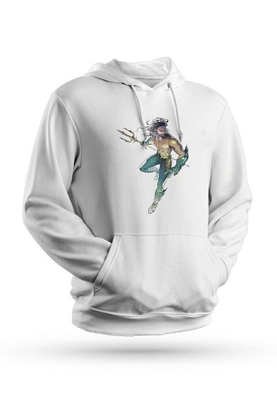 Pisa Art Φούτερ Aquaman με στάμπα λευκό Unisex με κουκούλα