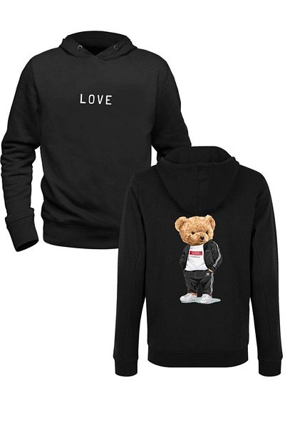 Pisa Art Love Yourself Tedy Bear Μαύρο μπροστινό πίσω φούτερ