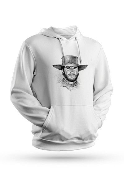 Pisa Art Φούτερ Clint Eastwood με στάμπα λευκό Unisex με κουκούλα