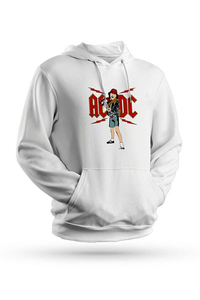 Pisa Art Φούτερ με κουκούλα Acdc με στάμπα λευκό Unisex