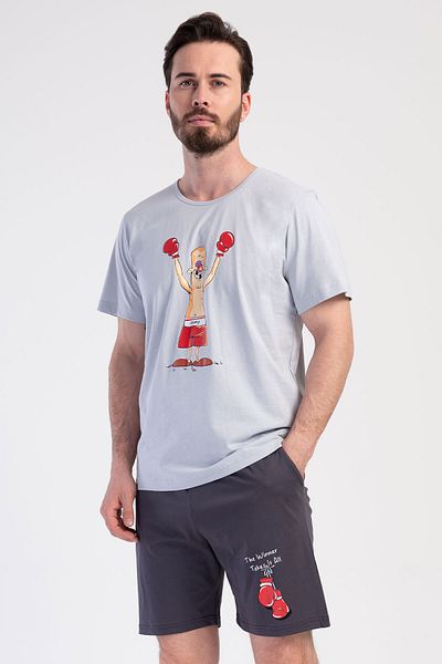 VİENETTA Cotton Men's Short Sleeve Shorts Pajama Set, 401082