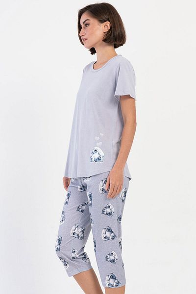 VİENETTA Cotton Women's Short Sleeve Capri Pajama Set, 405167
