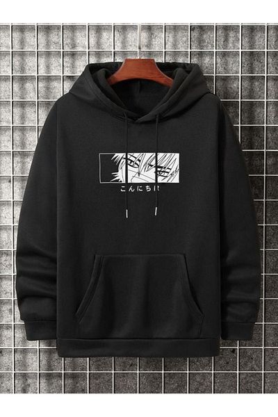 Pisa Art Unisex Μαύρο Φούτερ με κουκούλα με στάμπα προσώπου