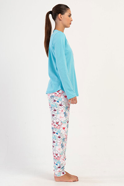 VİENETTA Cotton Women's Interlock Long Sleeve Pajama Set, 404135