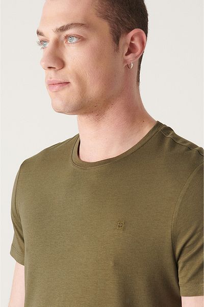 Avva Pánské khaki tričko Soft Touch Crew Neck Plain Modal B 001171