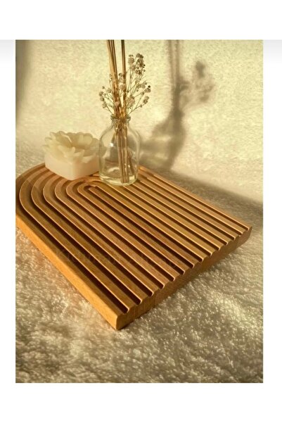 MBİLGE Gökkuşağı Desenli Ahşap Oymalı Dekoratif Sunumluk Tepsisi, Sunum Tabağı