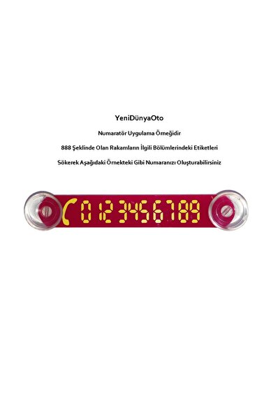 YeniDünyaOto Cama Vantuzlu Oto Araç içi Telefon Numaratör,Telefon No Gösterici Sarı-Kırmızı YDNMR028