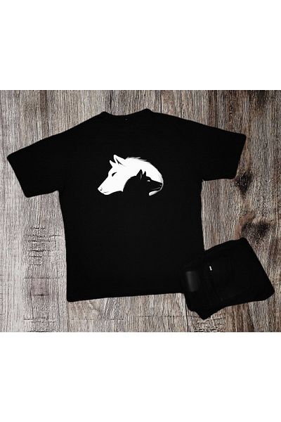 Pisa Art Υπερμεγέθη Unisex Wolf εμπριμέ μαύρο μπλουζάκι