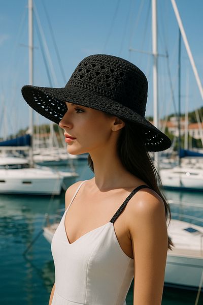 LAGRANZE Hand Knitted Women's Straw Beach Hat Wide Brim Summer