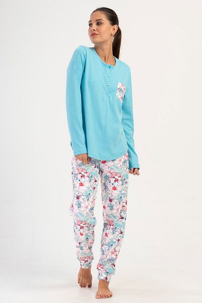 VİENETTA Costum de pijama cu mânecă lungă interlock din bumbac, 404135