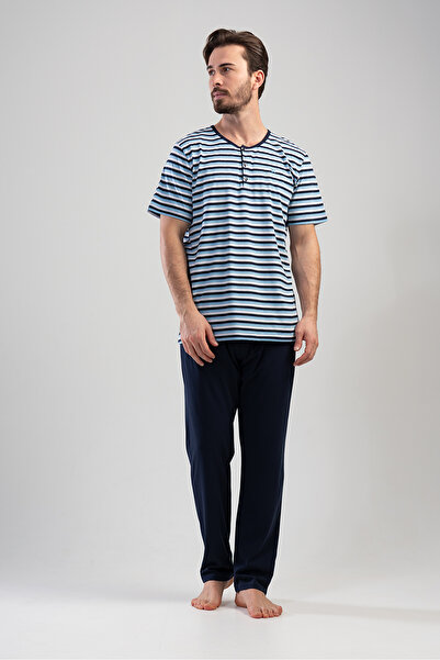 VİENETTA Pamuklu Erkek Büyük Beden Kısa Kol Pijama Takım , 111200