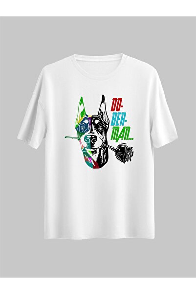 donamod Tricou obișnuit cu imprimeu Doberman Colored Dog pentru bărbați