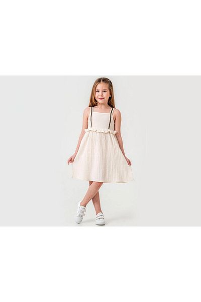 ANL TEKSTİL Stripe Strap Muslin Square Collar Girl's Summer Dress
