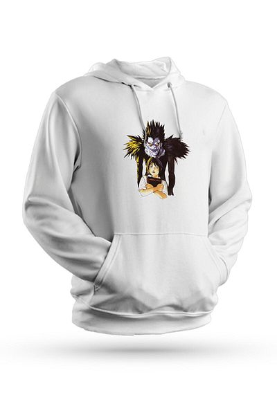 Pisa Art Φούτερ Death Note Moon με στάμπα λευκό Unisex με κουκούλα