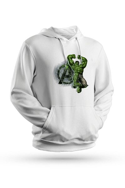 Pisa Art Φούτερ Hulk Green Giant με στάμπα λευκό Unisex με κουκούλα
