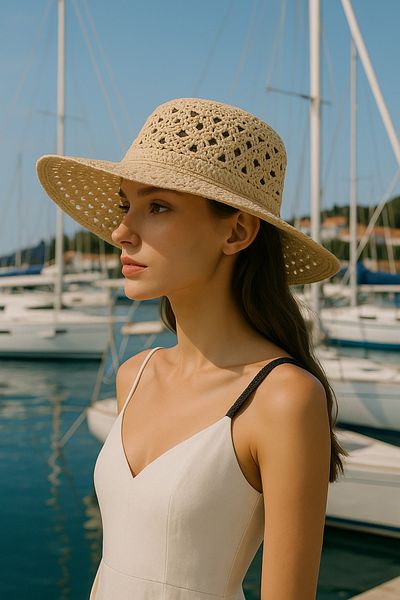 LAGRANZE Hand Knitted Women's Straw Beach Hat Wide Brim Summer