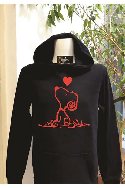 Pisa Art Φούτερ Unisex με μαύρη κουκούλα Snopy με στάμπα