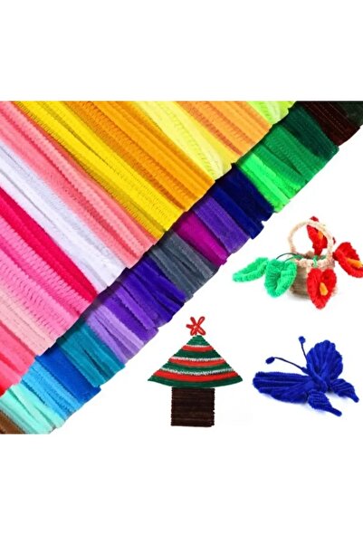OZN AKSESUAR 50'li Karışık Renkli Şönil, Eğitici Şönil Seti, Tüylü Tel, Peluş Tel, kadife şönil, el işi malzemesi