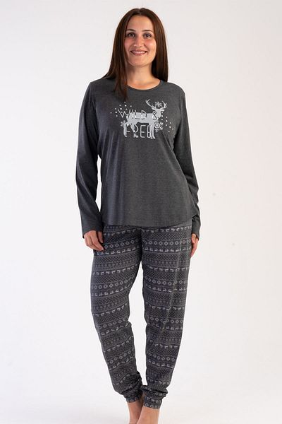 VİENETTA Cotton Women's Plus Size Long Sleeve Pajama Suit, 304091