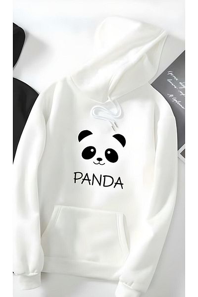 Pisa Art 7 Hills White Unisex Panda με στάμπα μεγάλου μεγέθους με κουκούλα