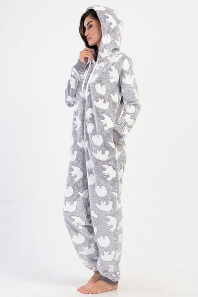 VİENETTA Women's J.Ultrawelsoft Hooded Long Sleeve Jumpsuit ,