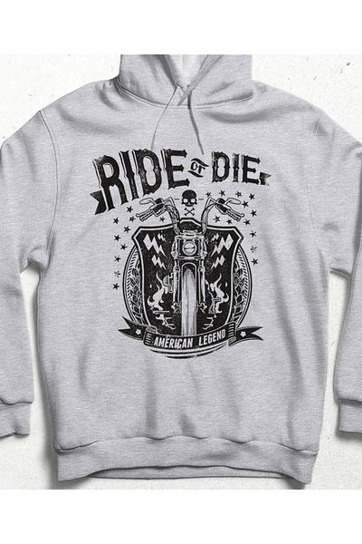 Pisa Art Unsex Grey χωρίς τσέπη με κουκούλα Ride Or Die