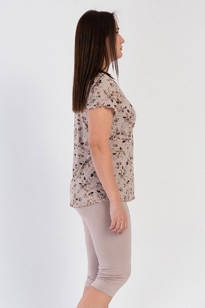 VİENETTA Γυναικείο κοστούμι πιτζάμα Viscon Plus Size με κοντό μανίκι Capri, 311352