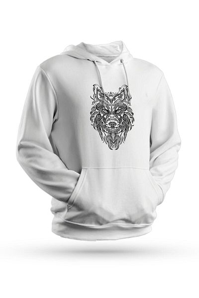 Pisa Art Φούτερ με κουκούλα με στάμπα Wolf White Unisex