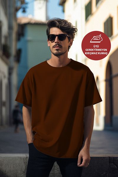 OXVİN Ανδρικό μπλουζάκι MODAL Oversize που δεν απαιτεί σιδέρωμα, δεν τσακίζεται εύκολα, βαρύ ύφασμα Basic T-shirt BOL WIDE FIT