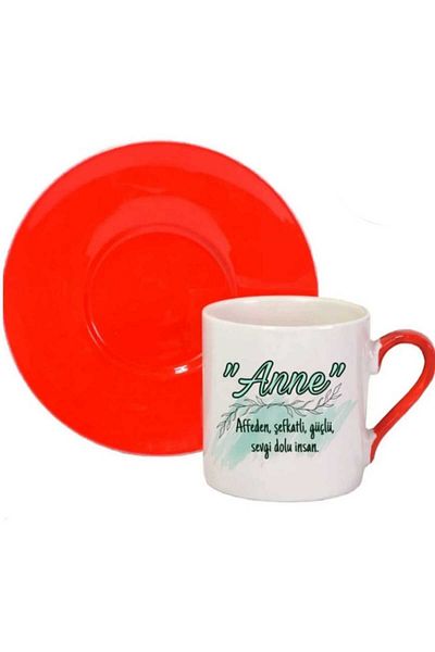 Tasarım "Mother: Forgiving, Compassionate, Strong, Loving Human" Printed Red Handled Turkish Coffee Cup