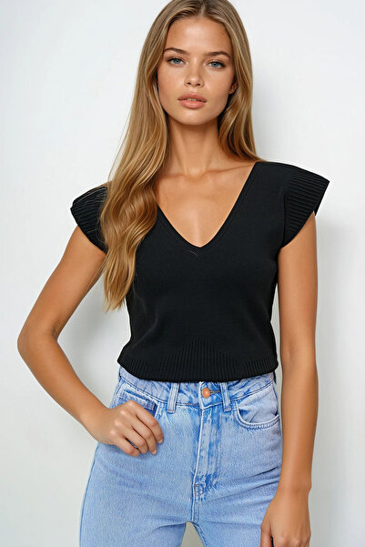 VAGGON Front Back V-Neck Summer Knitwear Blouse