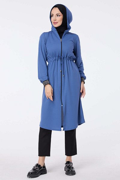 TOFİSA Women's Blue Hooded Collar - Plain Hoodie Model No: 13050