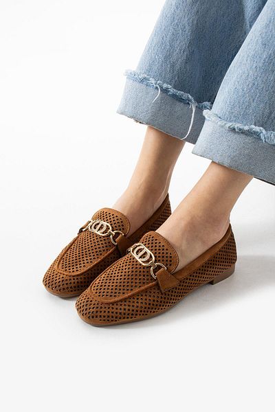 diclepolat Women's Summer Perforated Loafer Casual Shoes Sariva Tan