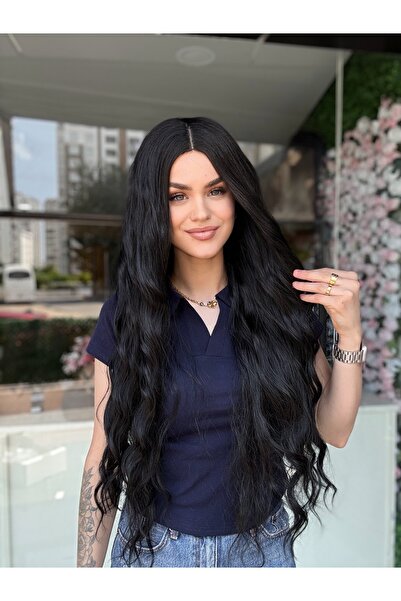 Fenomen Peruk Siyah Yoğun Dalgalı Perçemsiz Vip Peruk - 75-80 Cm