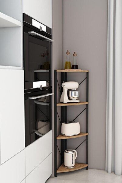 Mgr Office 4 Raflı Metal Köşe Mutfak Rafı Dekoratif Aksesuar Rafı Çok Amaçlı Raf