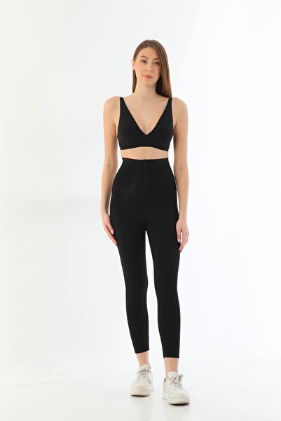 Emay BLACK MI 2711 Laser Cut Zippered Long Tights