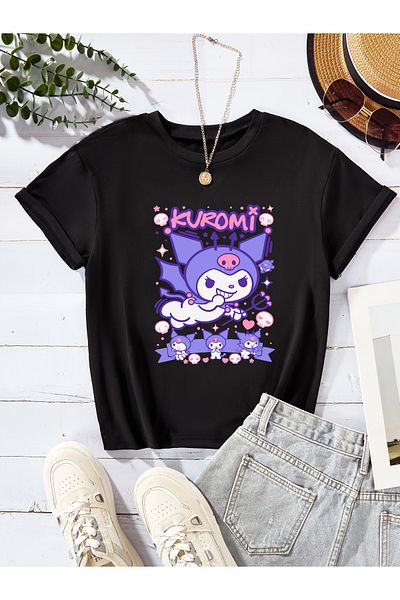 Let's Wear Тениска с качулка и качулка от пениран памук за момичета в стил Куроми