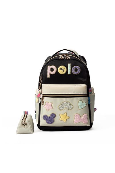 MY POLO Geantă de școală cu detaliu de broderie Ember + suport pentru stilou