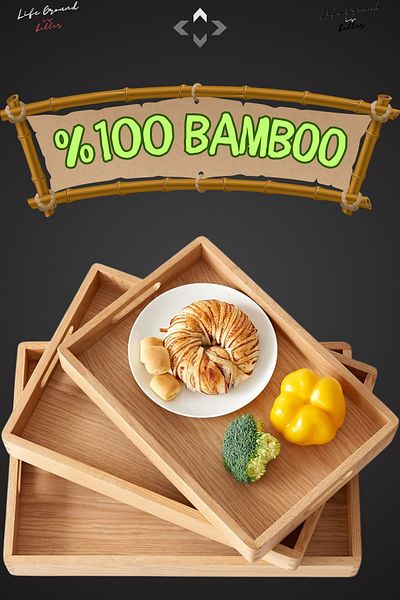 LİGROUND 3-Piece Bamboo Presentation Tray 100% Bamboo Decorative Presentation Tray Rectangular Tray