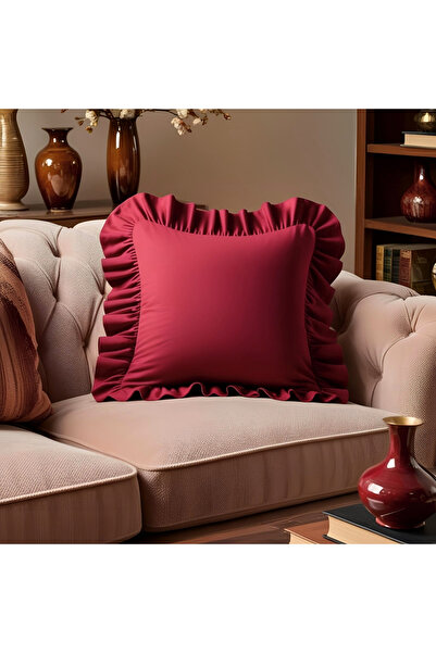 Bc Home Burgundy Velvet Look Country Style Ruffled Square Throw Pillow Cover ...