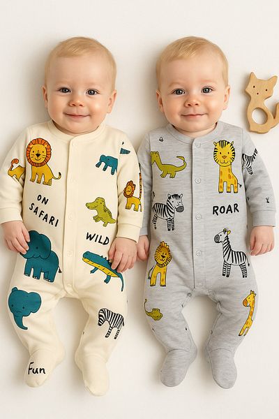 Baby Boy Teddy Bear Patterned 2-Piece Jumpsuit Set Newborn Outfit