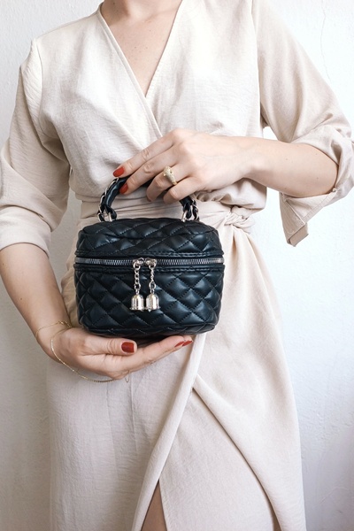 Glemix Leslie Siyah Kapitone Desen Kadın Kutu Crossbody Bag